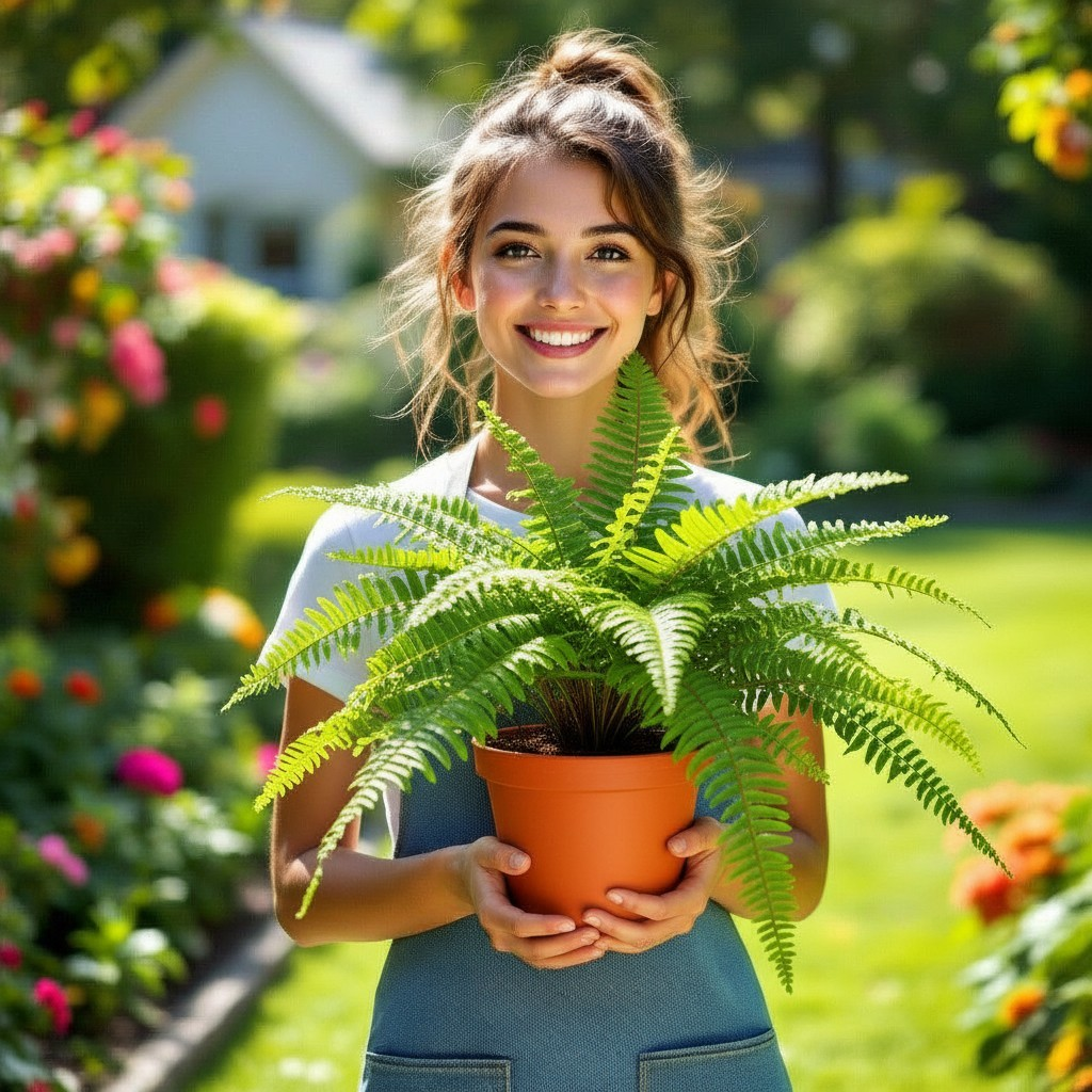 Female Landscaper holding plants and smiling